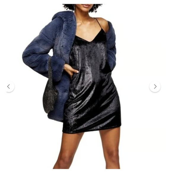 Topshop Velvet Metallic Threads BodyCon Spaghetti Strap Mini Dress 8 Black NWT - Picture 1 of 3